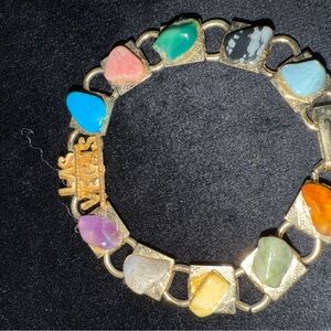 Vintage Gold Toned Las. Gas Multi Colored Stimulated Gemstone Bracelet